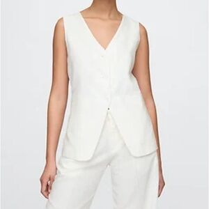 GAP Off White Linen Longline Vest w Pockets